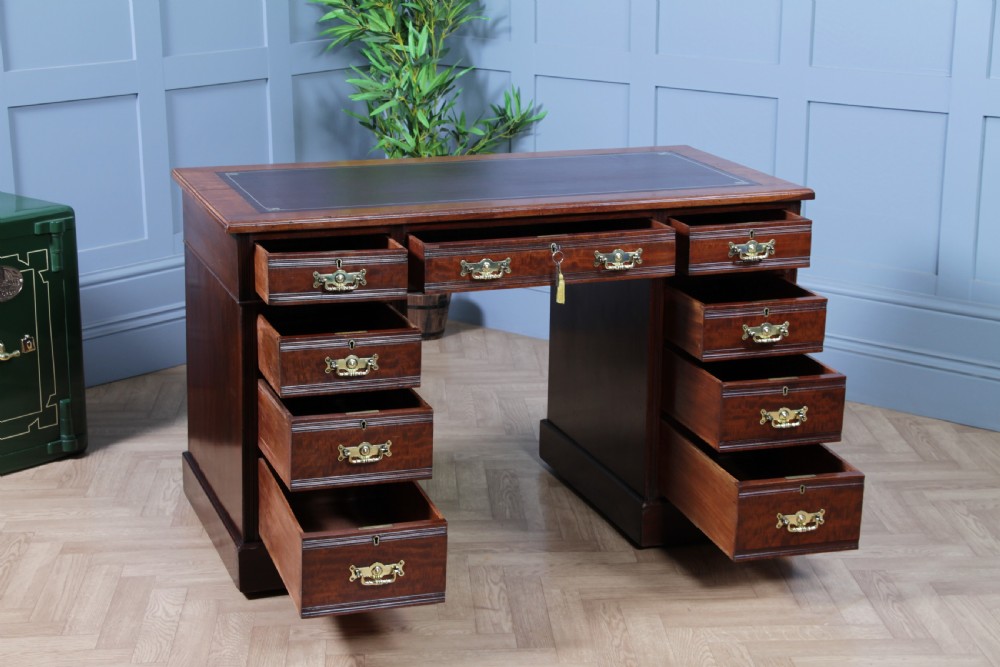 Antique Victorian Art Nouveau Mahogany 9 Drawer Twin Pedestal Writing Desk C1880 View VIII