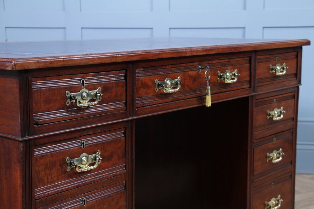 Antique Victorian Art Nouveau Mahogany 9 Drawer Twin Pedestal Writing Desk C1880 View XI