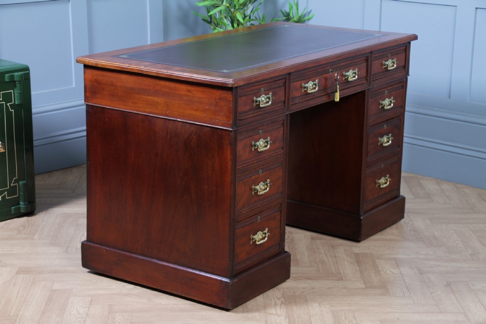 Antique Victorian Art Nouveau Mahogany 9 Drawer Twin Pedestal Writing Desk C1880 View XV