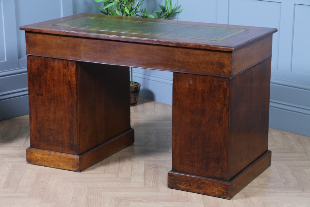 Antique Late Victorian Small Oak 9 Drawer Twin Pedestal Writing Desk With Key C1880
 View XIV