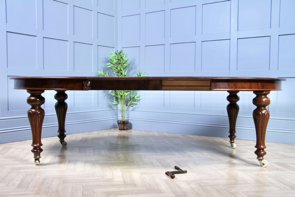 Antique Early Victorian Solid Mahogany Grand Wind Out Twin Leaf Dining Table C1850 View X