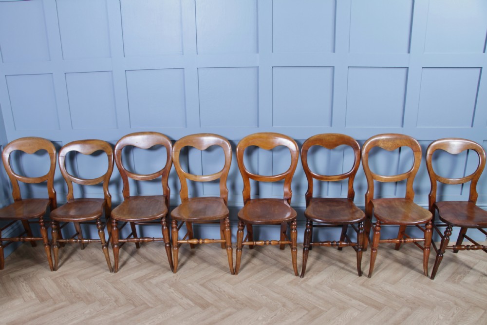 Harlequin Set of 8 Antique Original Victorian Balloon Back Kitchen Chairs C1870 View II