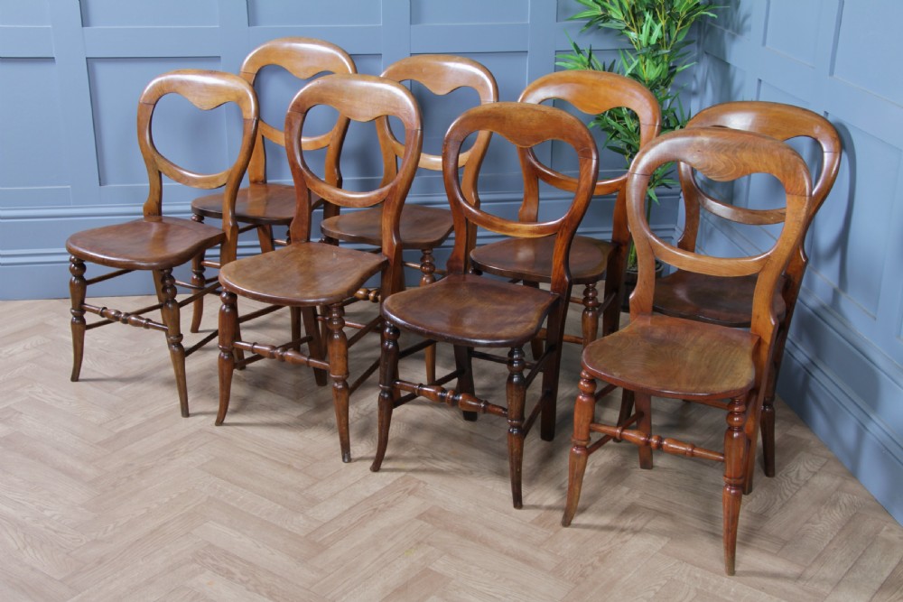Harlequin Set of 8 Antique Original Victorian Balloon Back Kitchen Chairs C1870 View III