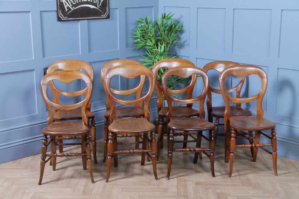 Harlequin Set of 8 Antique Original Victorian Balloon Back Kitchen Chairs C1870 View IV