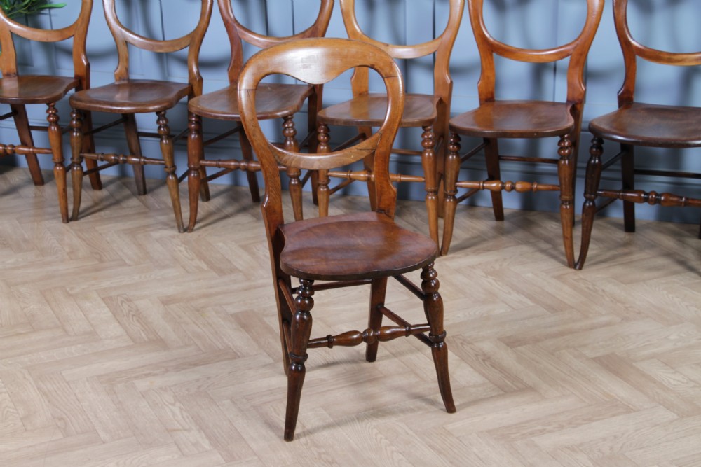 Harlequin Set of 8 Antique Original Victorian Balloon Back Kitchen Chairs C1870 View VI