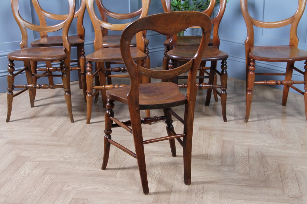 Harlequin Set of 8 Antique Original Victorian Balloon Back Kitchen Chairs C1870 View VII