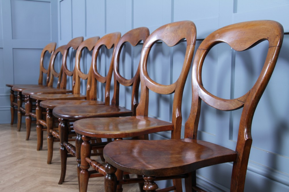 Harlequin Set of 8 Antique Original Victorian Balloon Back Kitchen Chairs C1870 View X