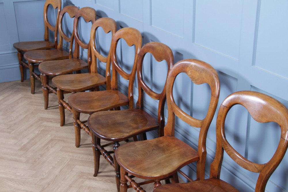 Harlequin Set of 8 Antique Original Victorian Balloon Back Kitchen Chairs C1870 View XI