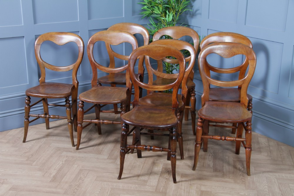 Harlequin Set of 8 Antique Original Victorian Balloon Back Kitchen Chairs C1870 View XIII