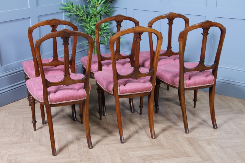 Set of 6 Antique Late Victorian Walnut Carved Crown Splat Back Dining Chairs View VIII
