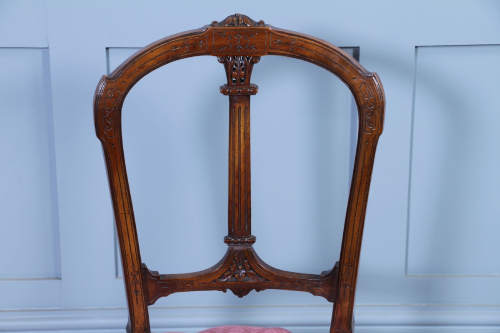 Set of 6 Antique Late Victorian Walnut Carved Crown Splat Back Dining Chairs View XIII