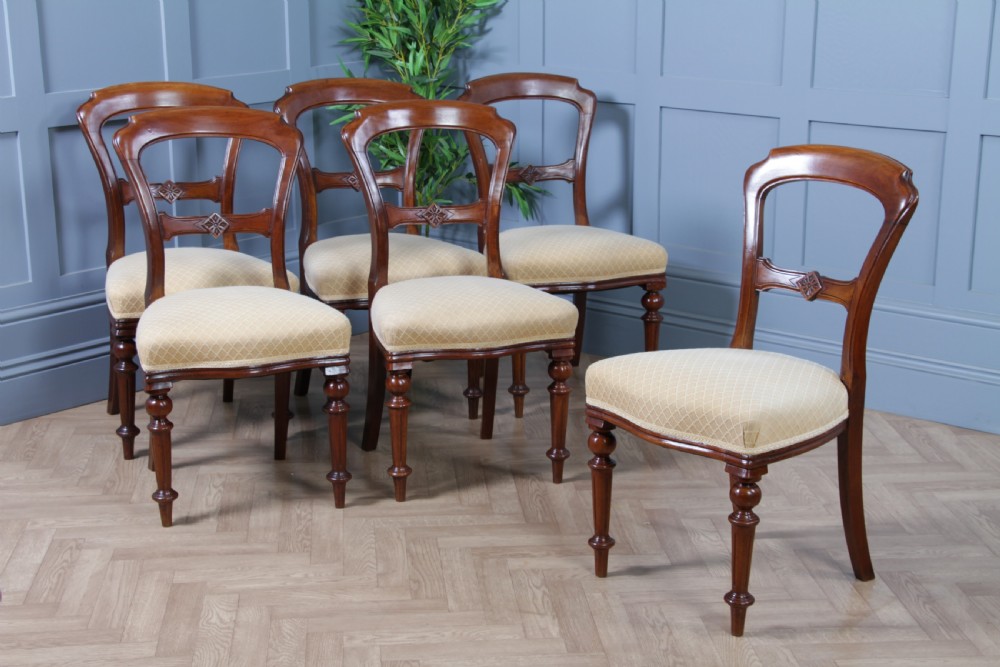 Set of 6 Antique Victorian Carved Crown Balloon Back Mahogany Dining Chairs 1870