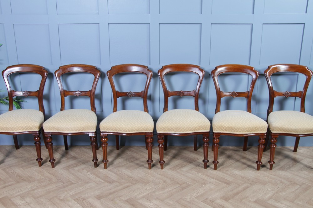Set of 6 Antique Victorian Carved Crown Balloon Back Mahogany Dining Chairs 1870 View V