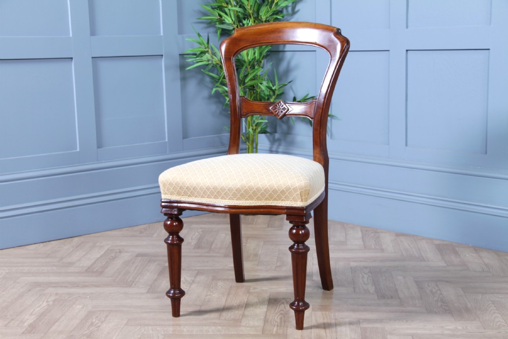 Set of 6 Antique Victorian Carved Crown Balloon Back Mahogany Dining Chairs 1870 View VI