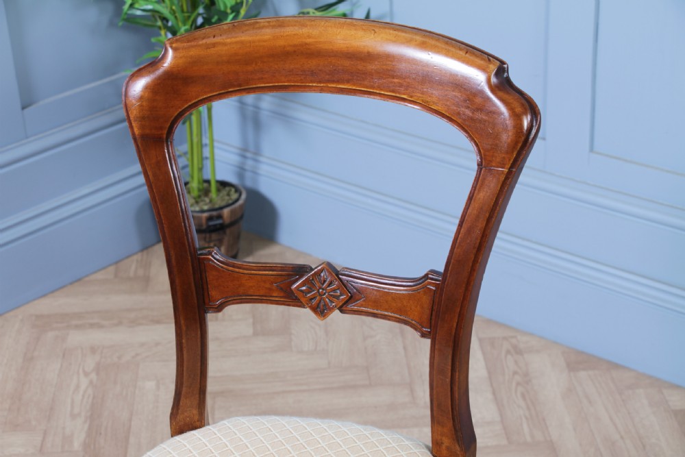 Set of 6 Antique Victorian Carved Crown Balloon Back Mahogany Dining Chairs 1870 View VII
