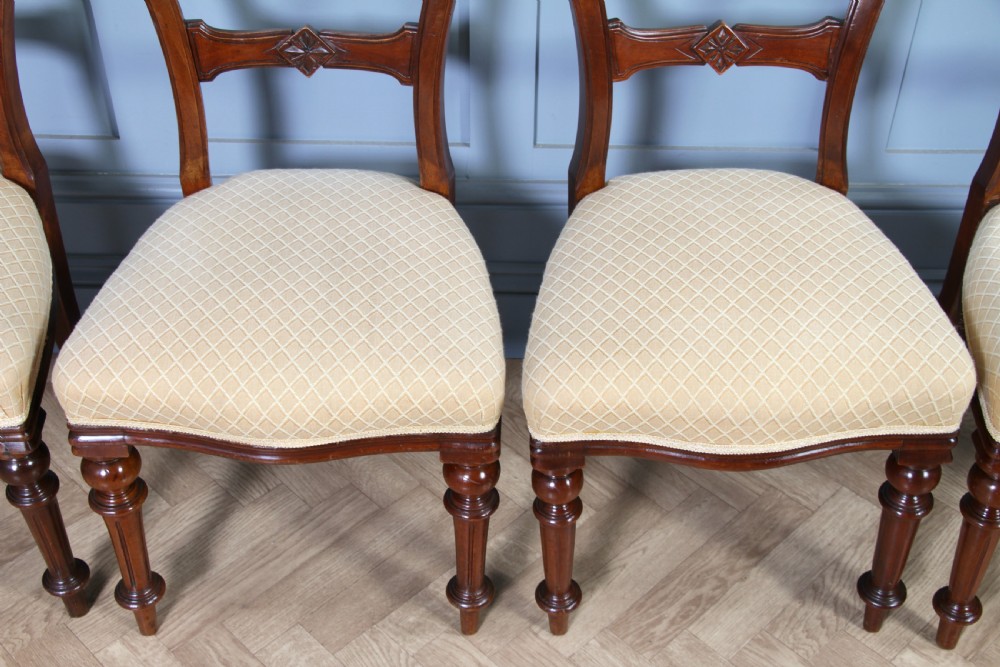 Set of 6 Antique Victorian Carved Crown Balloon Back Mahogany Dining Chairs 1870 View X