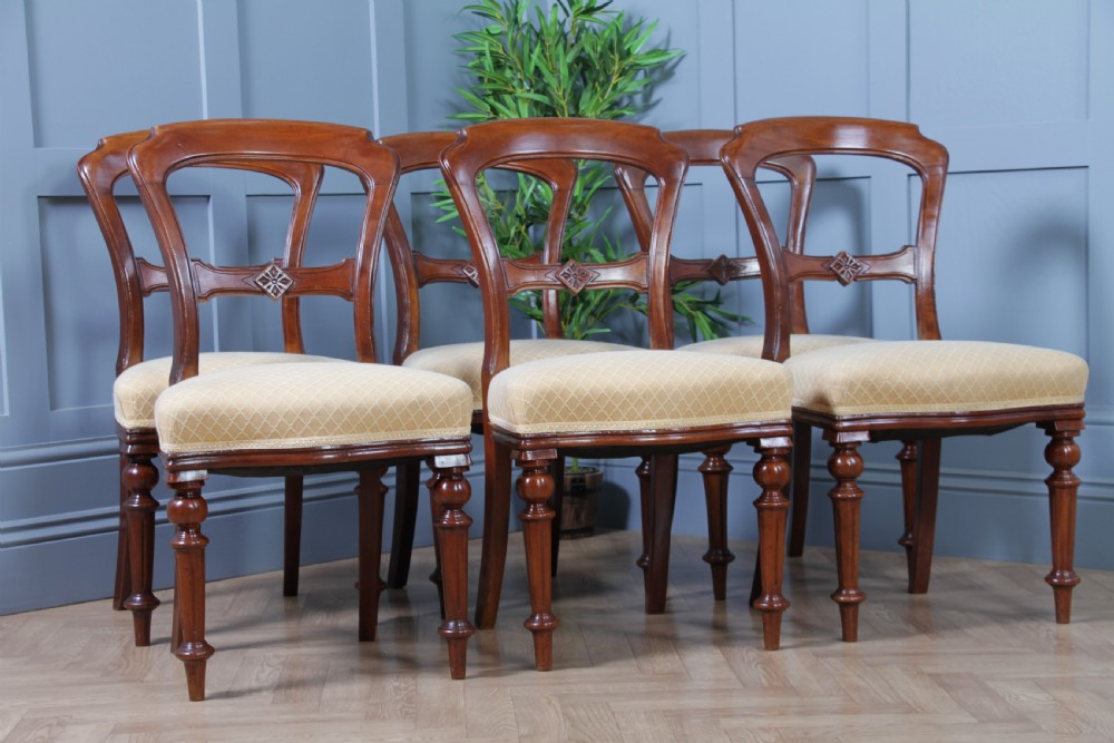 Set of 6 Antique Victorian Carved Crown Balloon Back Mahogany Dining Chairs 1870 View XIII