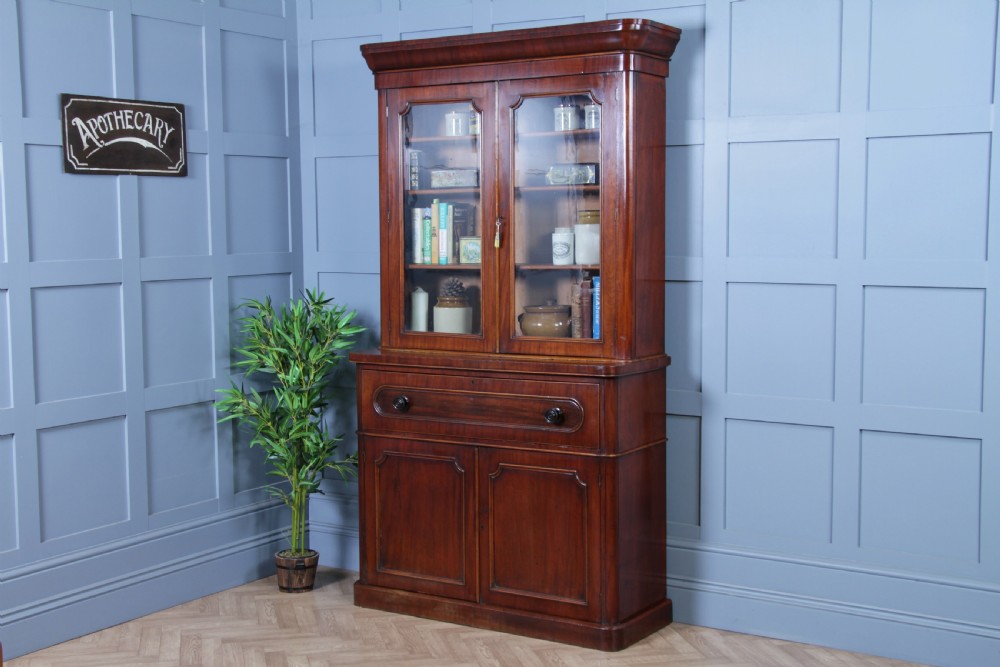 Antique Victorian Mahogany Glazed Secretaire Bookcase Cupboard C1870