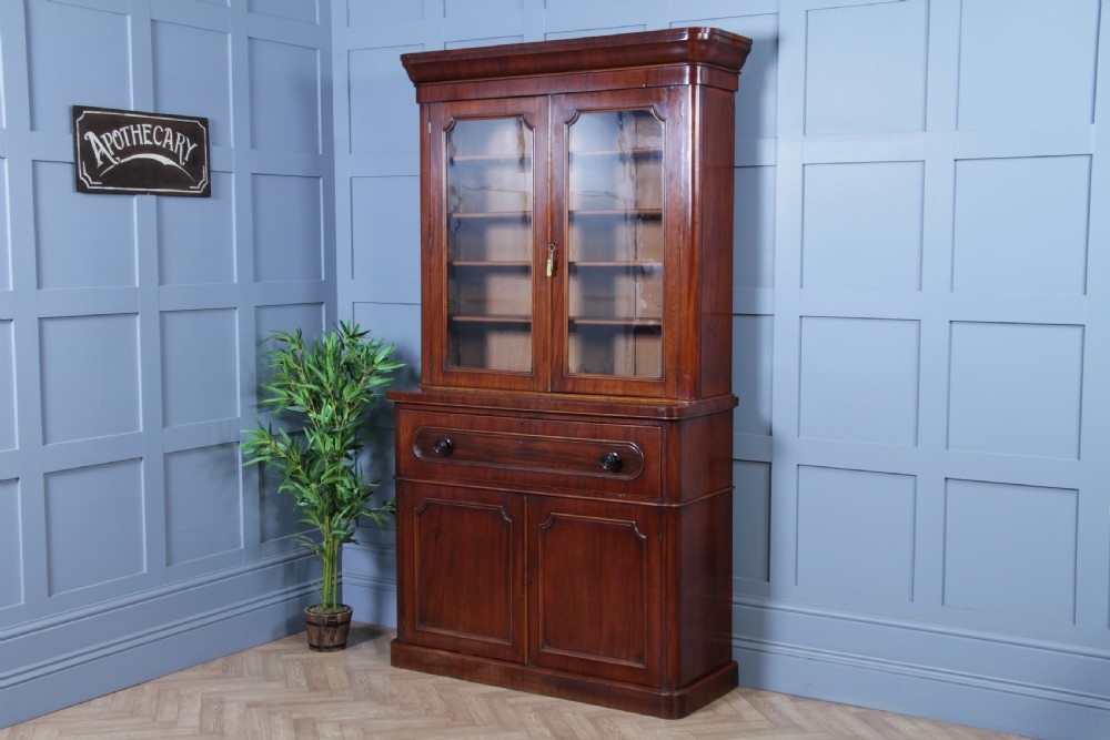 Antique Victorian Mahogany Glazed Secretaire Bookcase Cupboard C1870 View II