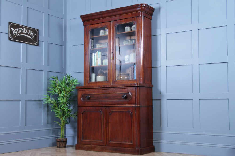 Antique Victorian Mahogany Glazed Secretaire Bookcase Cupboard C1870 View IV