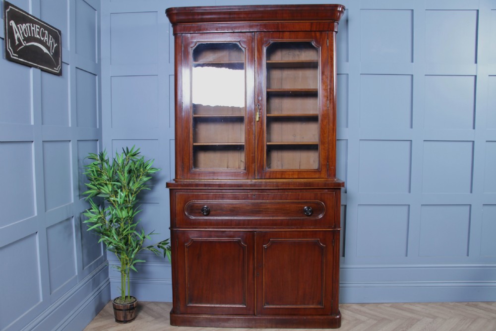 Antique Victorian Mahogany Glazed Secretaire Bookcase Cupboard C1870 View V