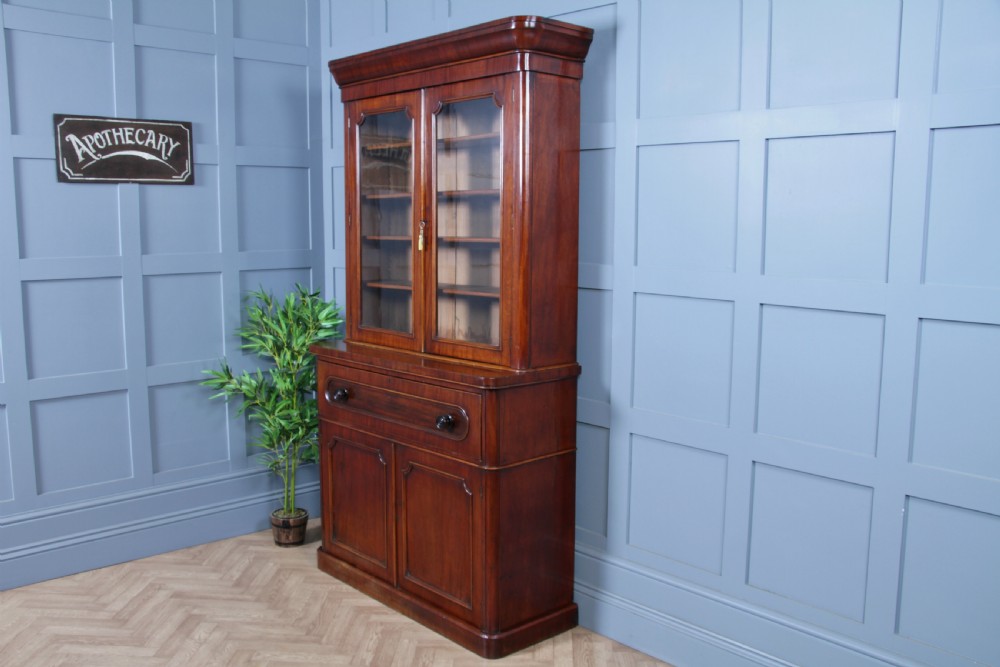Antique Victorian Mahogany Glazed Secretaire Bookcase Cupboard C1870 View VIII