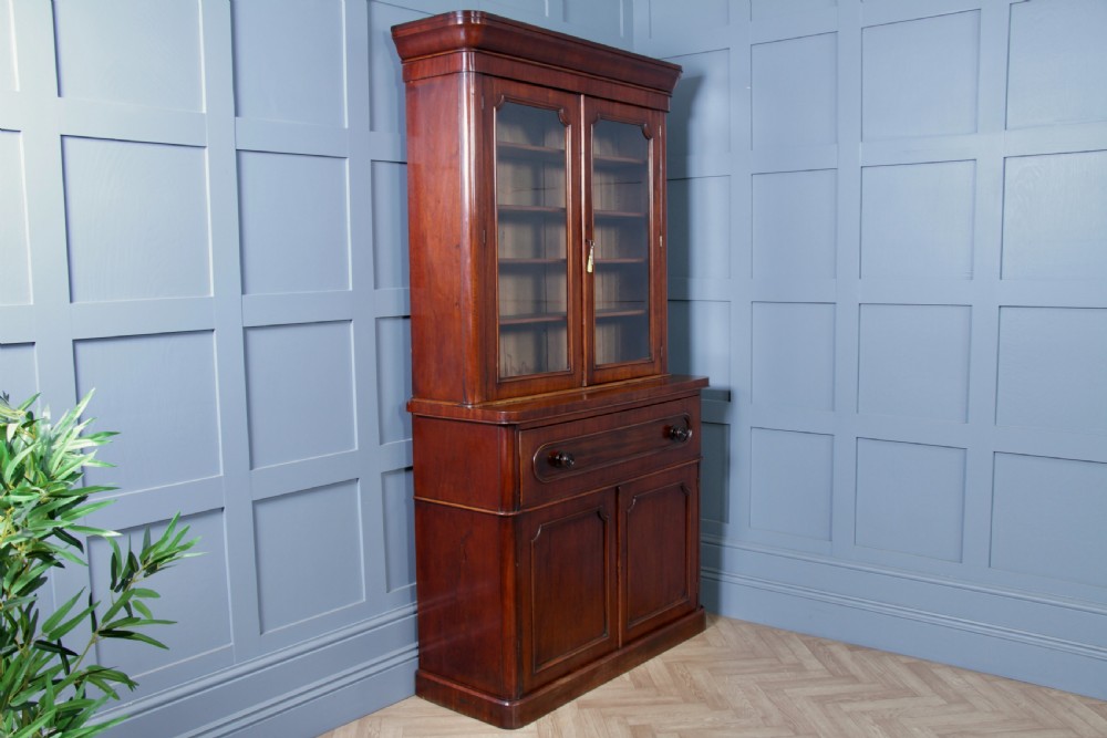 Antique Victorian Mahogany Glazed Secretaire Bookcase Cupboard C1870 View IX