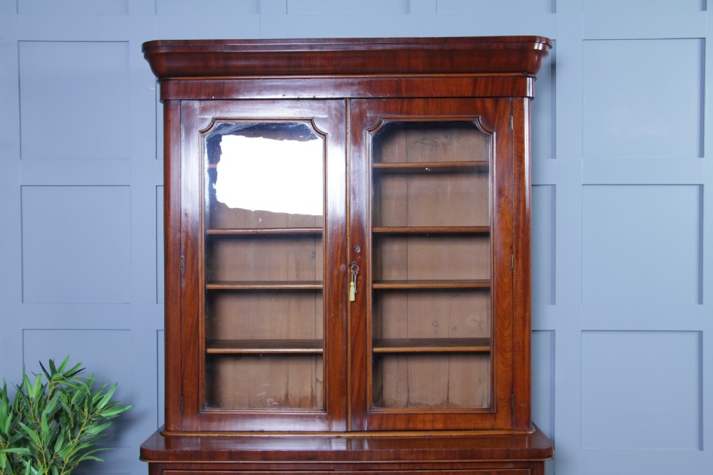 Antique Victorian Mahogany Glazed Secretaire Bookcase Cupboard C1870 View X