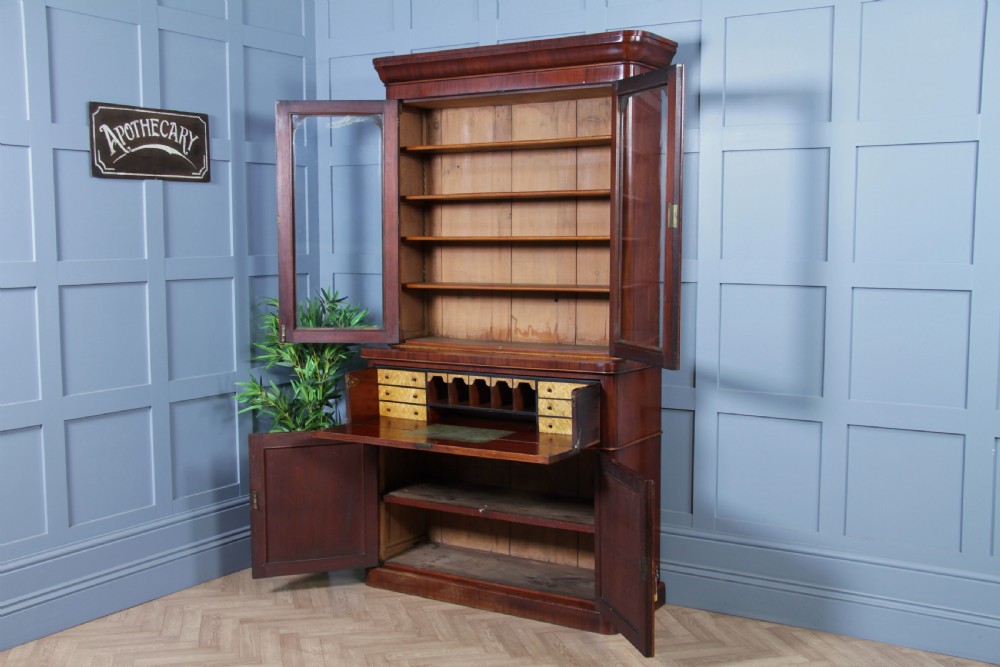 Antique Victorian Mahogany Glazed Secretaire Bookcase Cupboard C1870 View XII