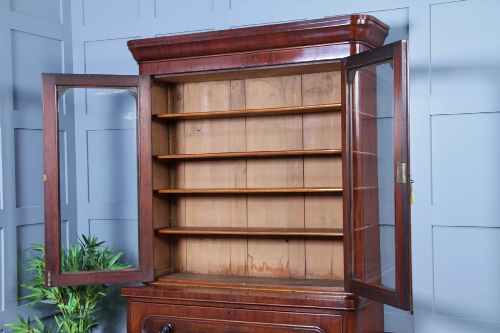 Antique Victorian Mahogany Glazed Secretaire Bookcase Cupboard C1870 View XVI