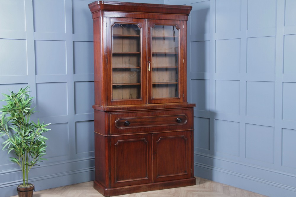 Antique Victorian Mahogany Glazed Secretaire Bookcase Cupboard C1870 View XVIII