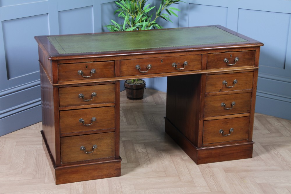 Antique Late Victorian Mahogany 9 Drawer Twin Pedestal Knee Hole Writing Desk