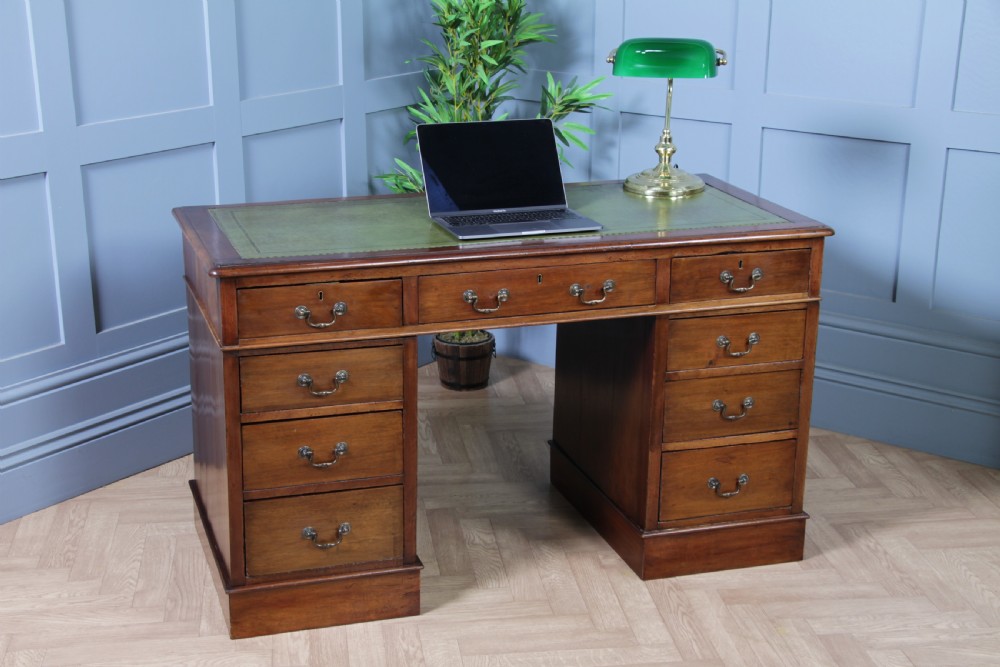 Antique Late Victorian Mahogany 9 Drawer Twin Pedestal Knee Hole Writing Desk View II