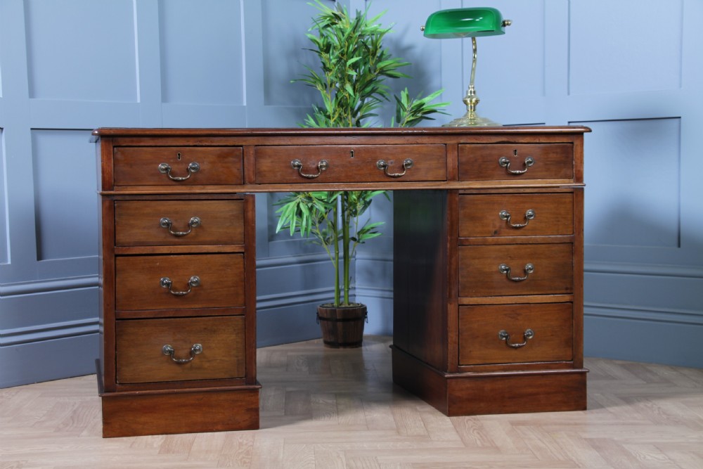 Antique Late Victorian Mahogany 9 Drawer Twin Pedestal Knee Hole Writing Desk View III