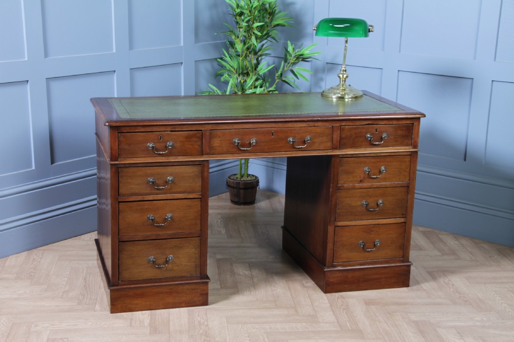 Antique Late Victorian Mahogany 9 Drawer Twin Pedestal Knee Hole Writing Desk View IV