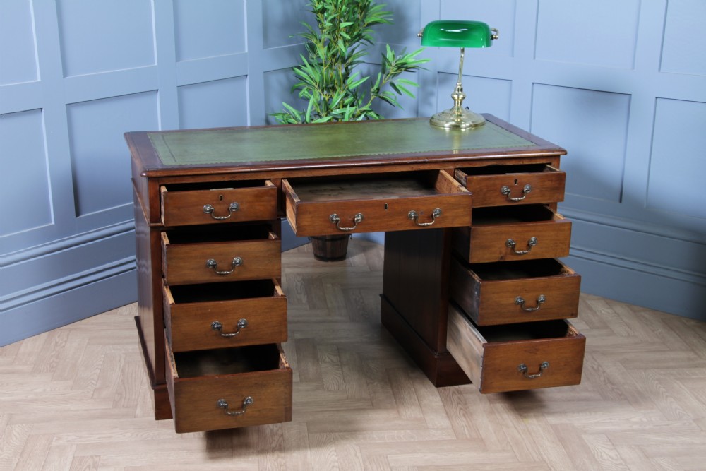 Antique Late Victorian Mahogany 9 Drawer Twin Pedestal Knee Hole Writing Desk View V