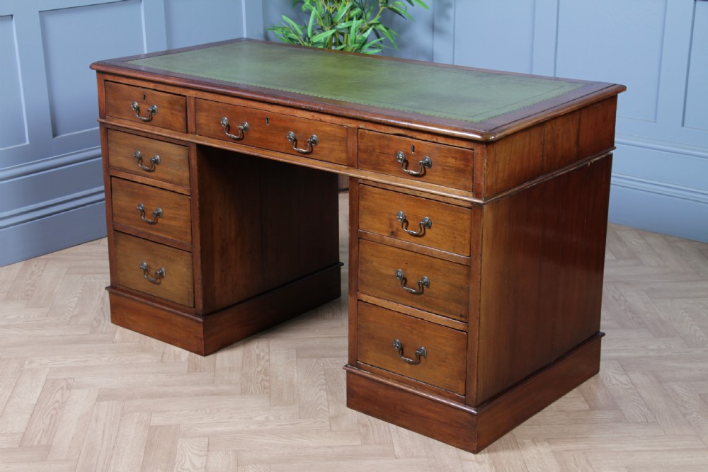 Antique Late Victorian Mahogany 9 Drawer Twin Pedestal Knee Hole Writing Desk View X