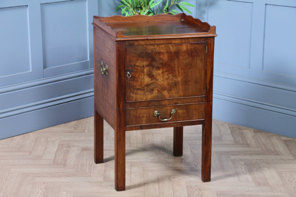 Antique Georgian Flame Mahogany Tray Top Bedside Cupboard C1800
