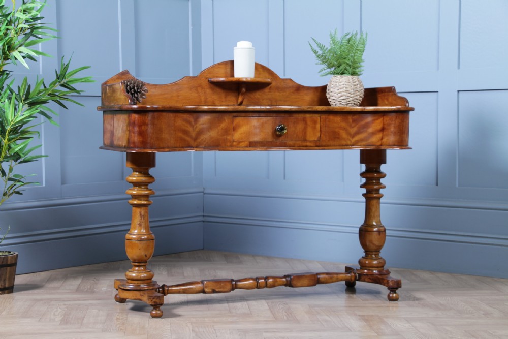 Antique Victorian Satin Birch Twin Pedestal Tray Top Dressing Table With Draw C1860 View III