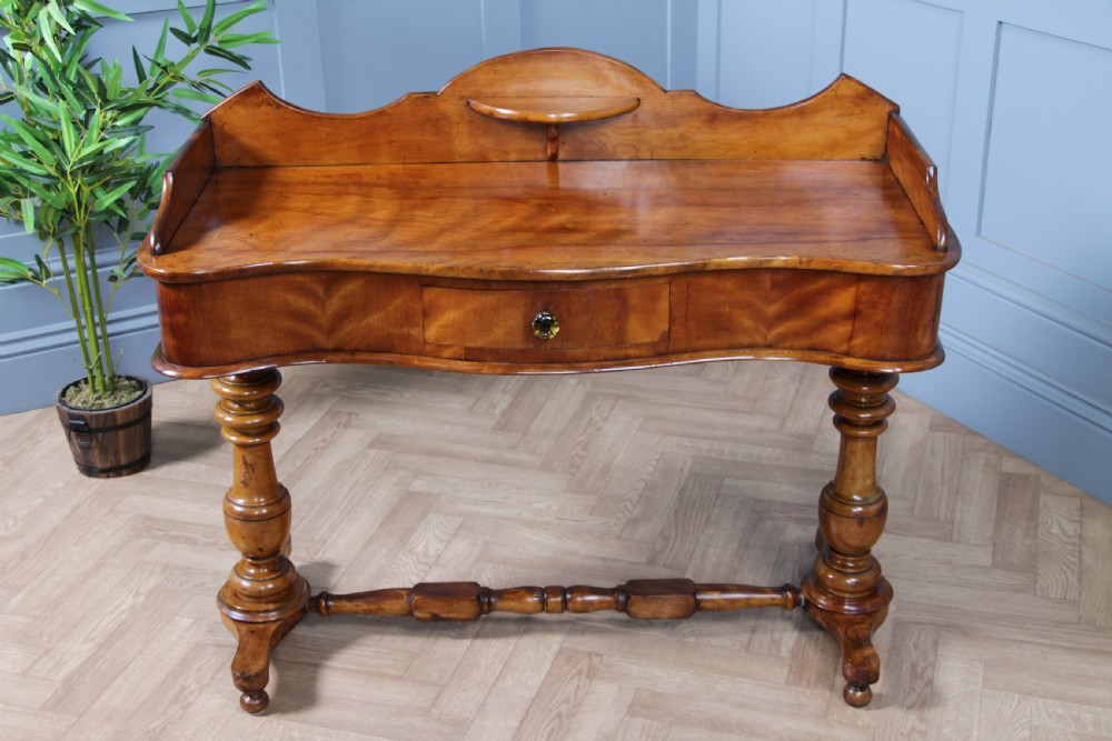 Antique Victorian Satin Birch Twin Pedestal Tray Top Dressing Table With Draw C1860 View IX