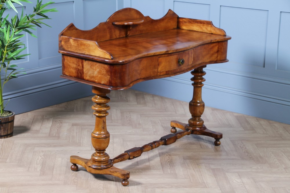 Antique Victorian Satin Birch Twin Pedestal Tray Top Dressing Table With Draw C1860 View X