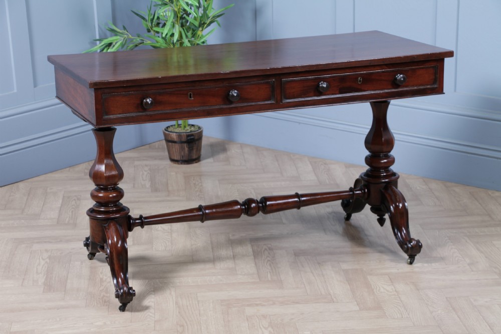 Antique Early Victorian Mahogany Carved Library Writing Table