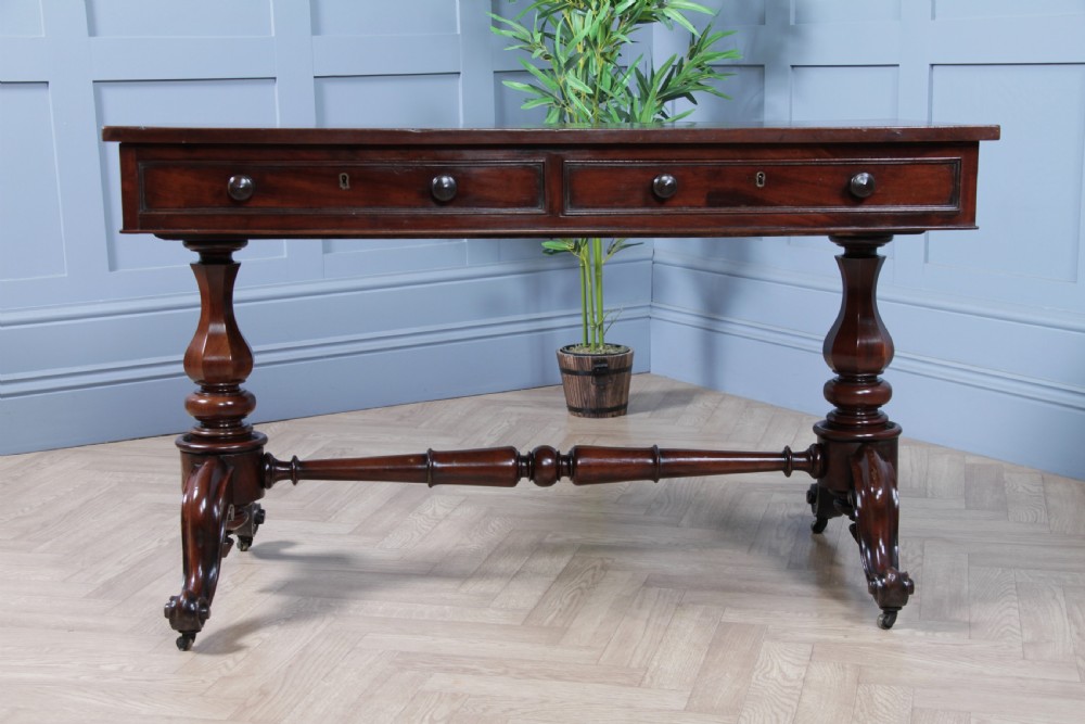 Antique Early Victorian Mahogany Carved Library Writing Table View IV