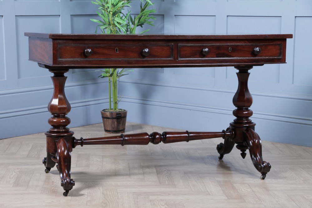 Antique Early Victorian Mahogany Carved Library Writing Table View V