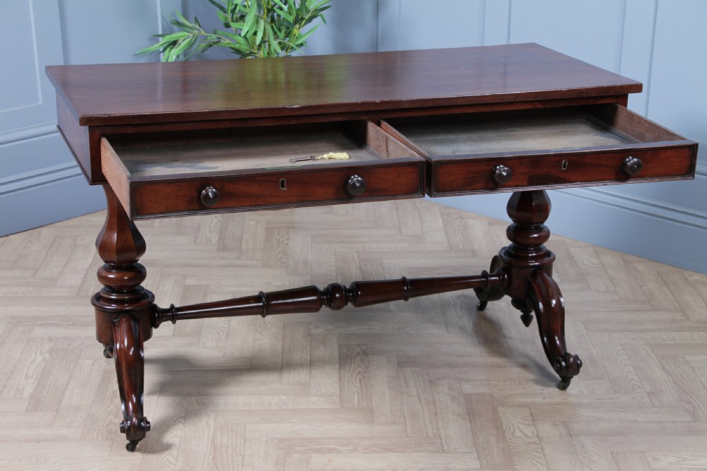 Antique Early Victorian Mahogany Carved Library Writing Table View IX