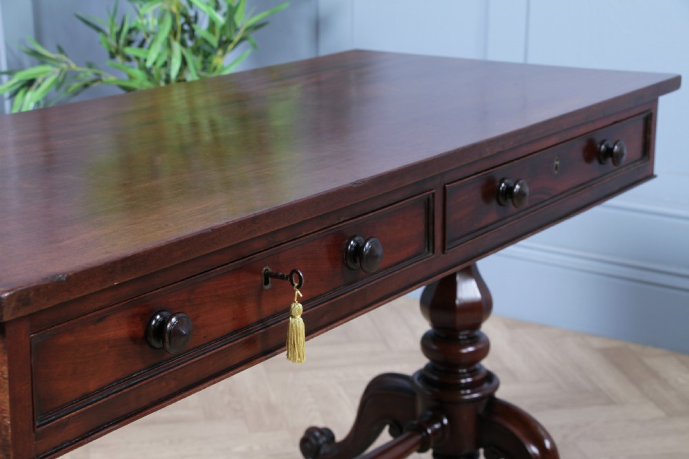 Antique Early Victorian Mahogany Carved Library Writing Table View X