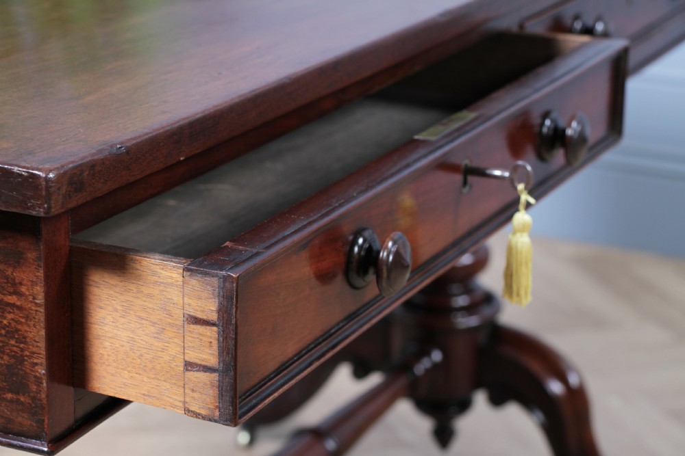 Antique Early Victorian Mahogany Carved Library Writing Table View XIII