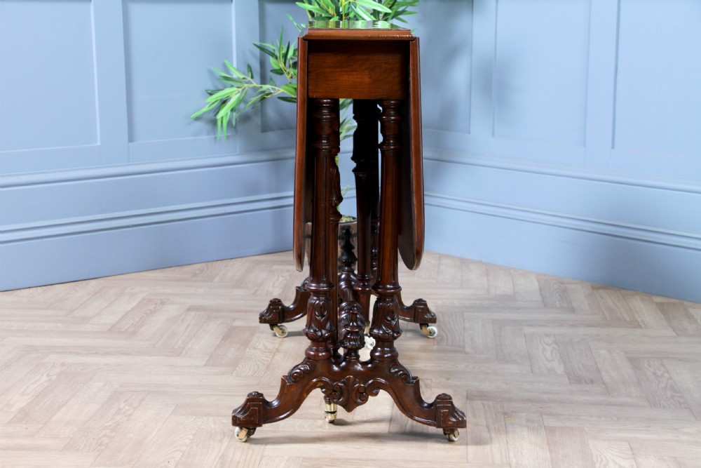 Antique Early Victorian Burr Walnut Carved Drop Leaf Sutherland Dining Table View IX