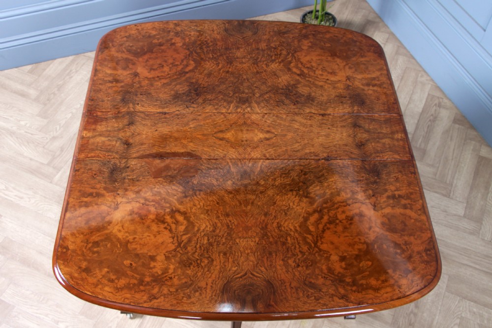 Antique Early Victorian Burr Walnut Carved Drop Leaf Sutherland Dining Table View XI