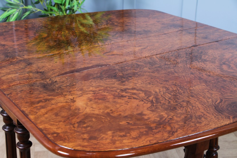 Antique Early Victorian Burr Walnut Carved Drop Leaf Sutherland Dining Table View XIII